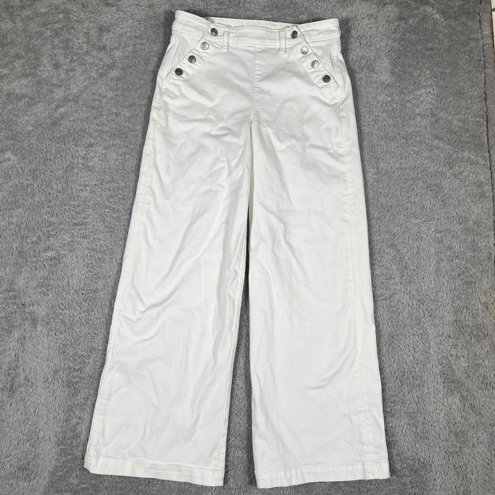American Eagle Sailor Pants Womens 8 Long White Wide Leg Super Stretch Button